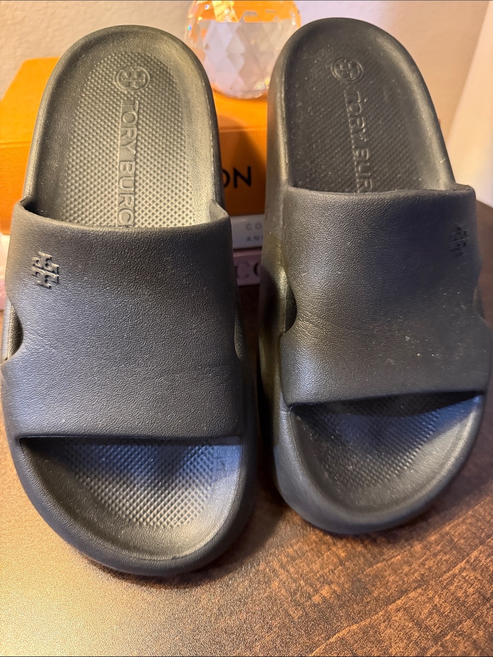 Tory Burch Black Slide Sandals with Logo Strap